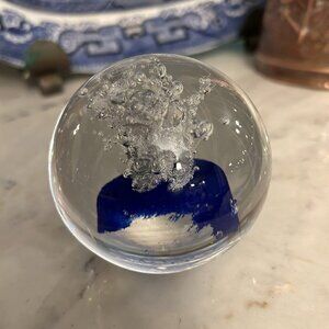 Adam Jablonski Hand Crafted Art Glass Crystal Swirl Faceted Paperweight,  Signed